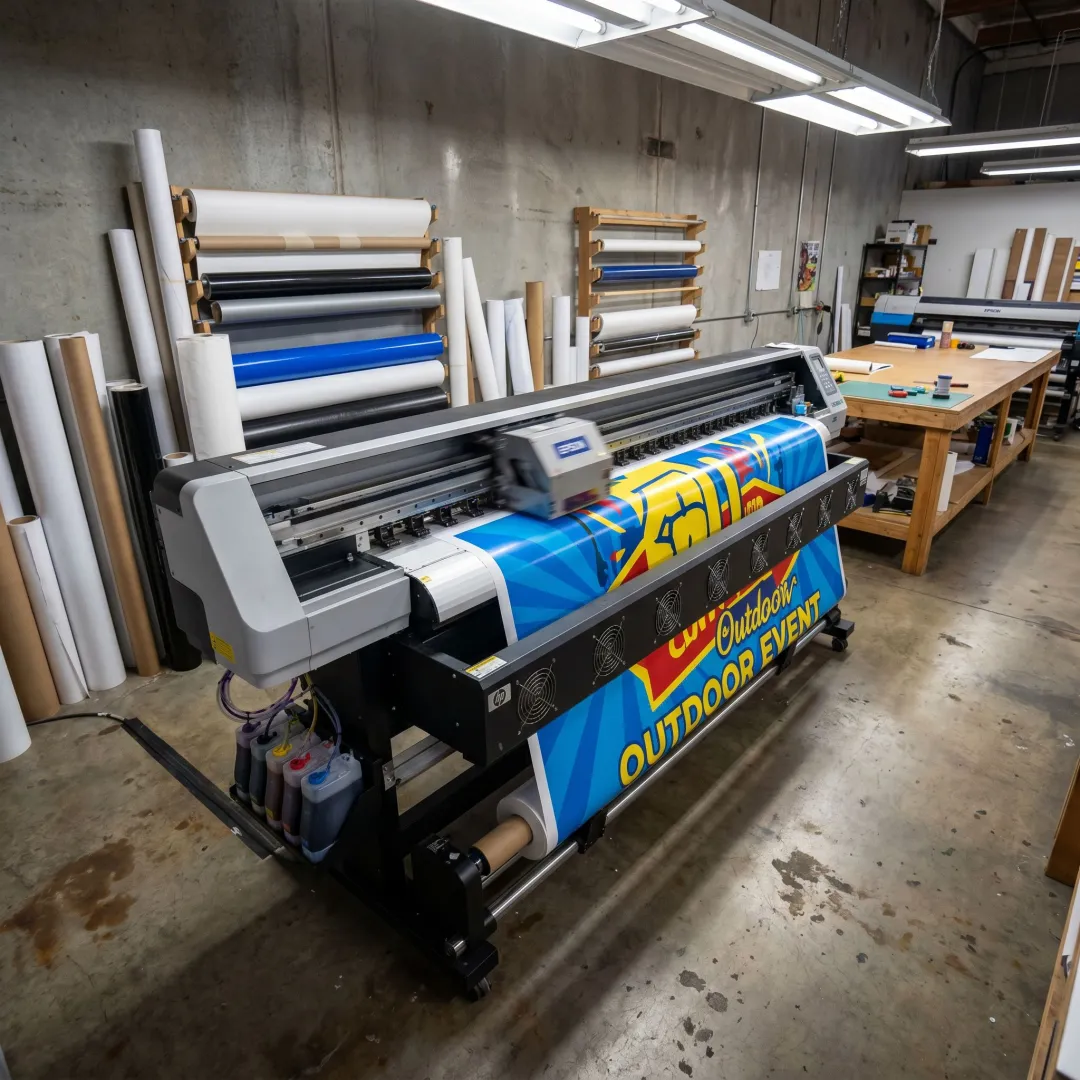 Wide format printer producing banners and signs