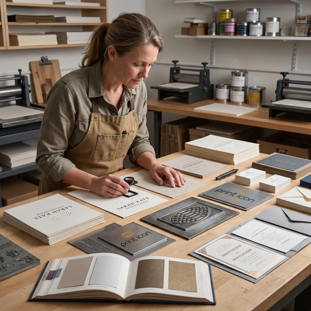 Printer reviewing custom letterpress proof