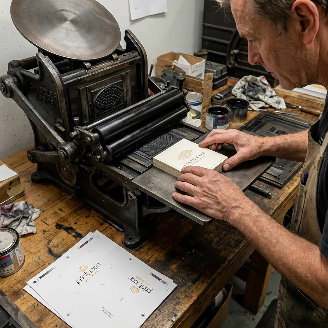 Letterpress printer preparing business cards
