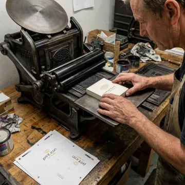 Letterpress printer preparing business cards