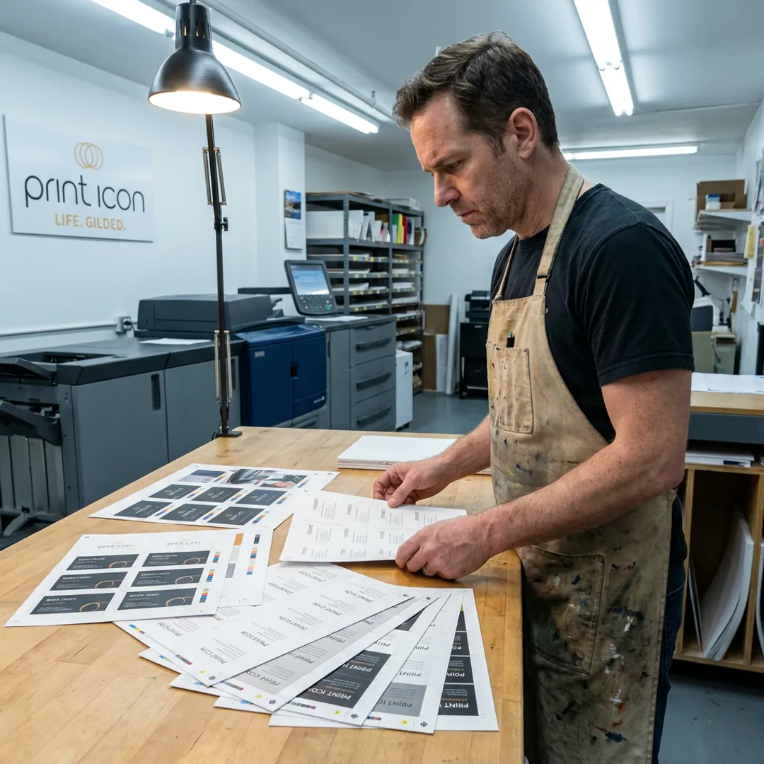 Print technician preparing custom business cards