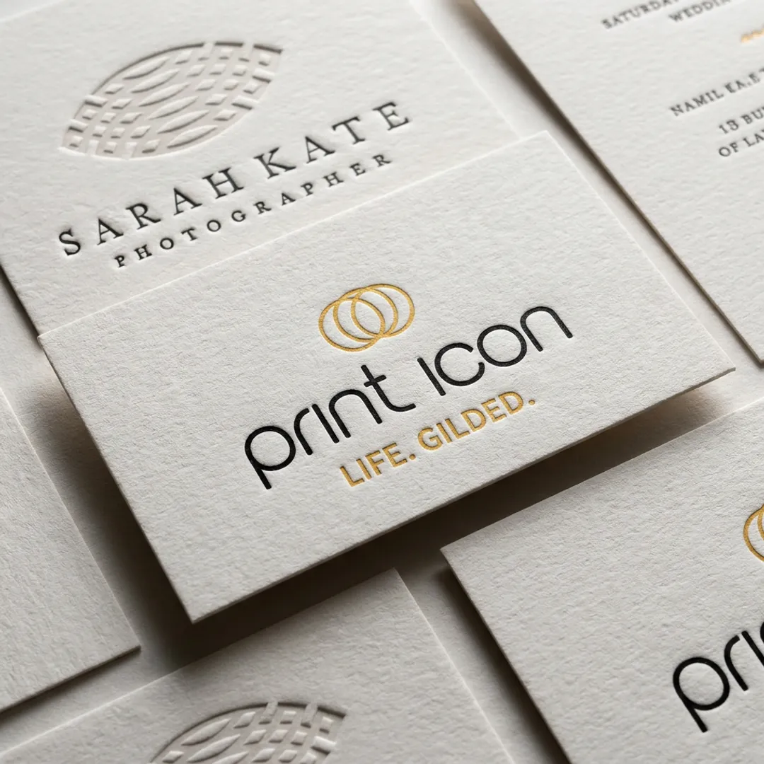 Custom letterpress invitations and business cards on premium paper