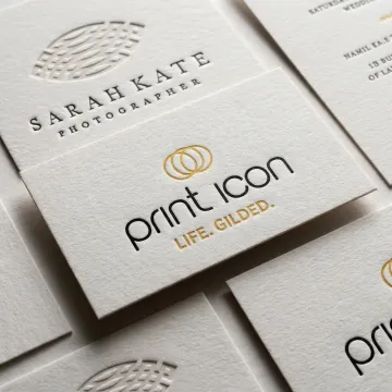 Custom letterpress invitations and business cards on premium paper