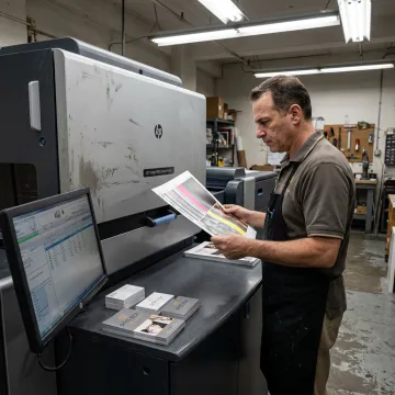 Print specialist reviewing digital color proofs