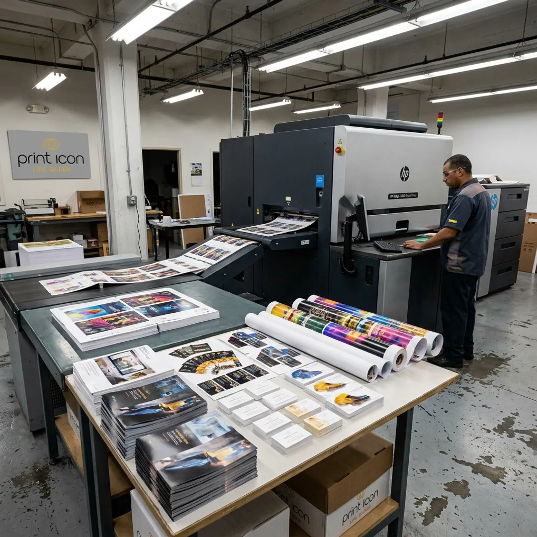 Digital printing press producing colorful NYC print materials