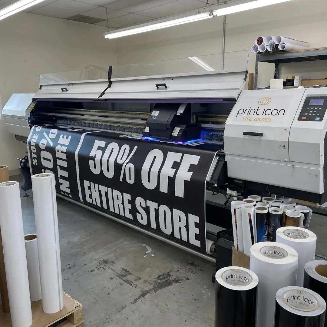 Large format printer producing a colorful banner
