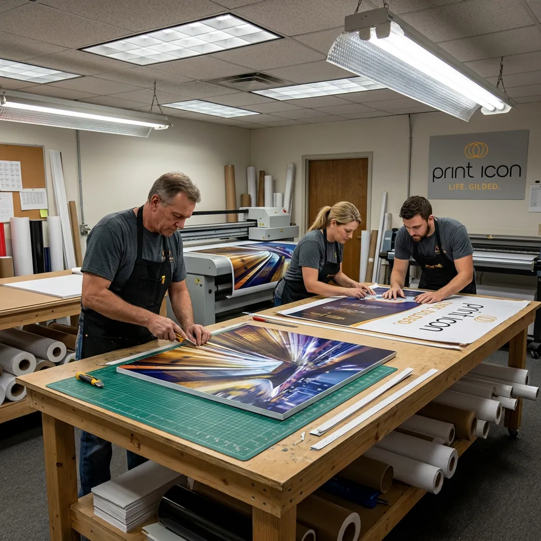 Trade show display graphics being prepared