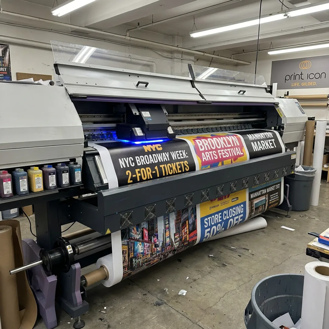 Large format printer producing colorful banners and signs