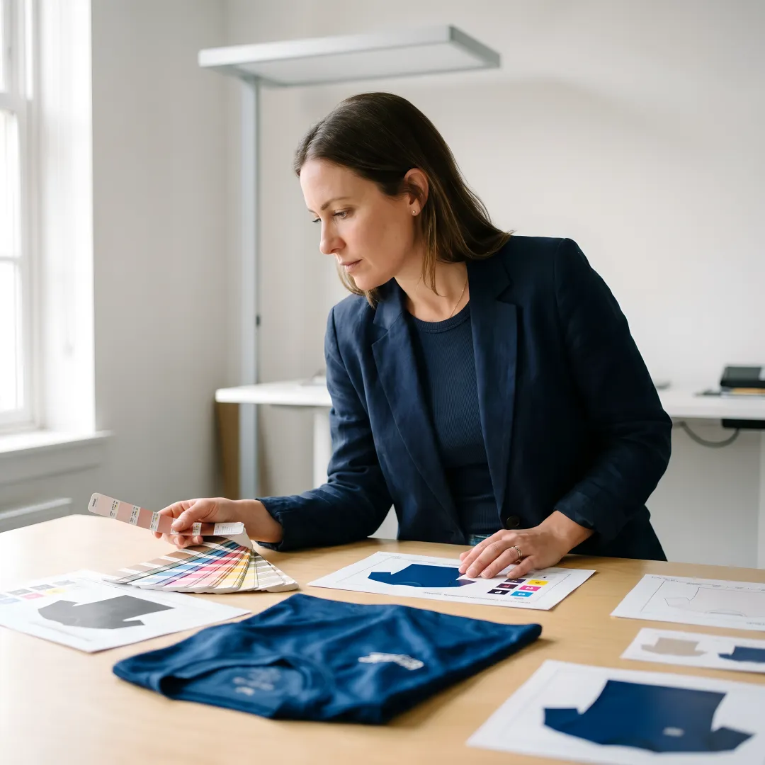 Designer reviewing custom jersey proofs