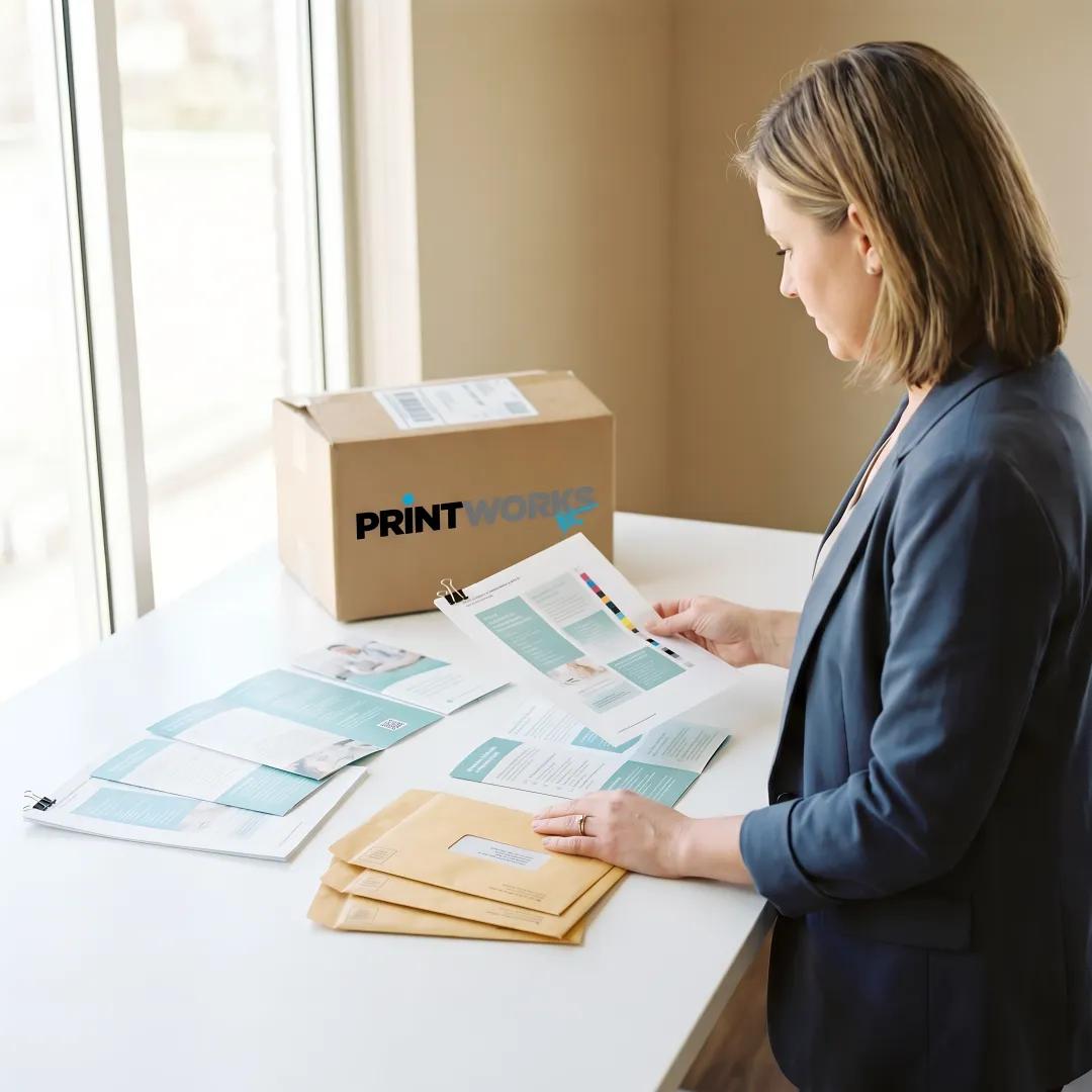 Healthcare print project being reviewed before mailing