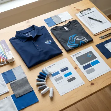 Apparel samples and production proofs on worktable