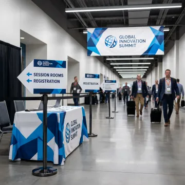 Custom directional event signage in a conference venue