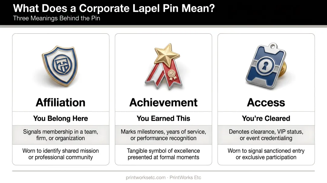 Three meanings of corporate lapel pins affiliation achievement and access icons