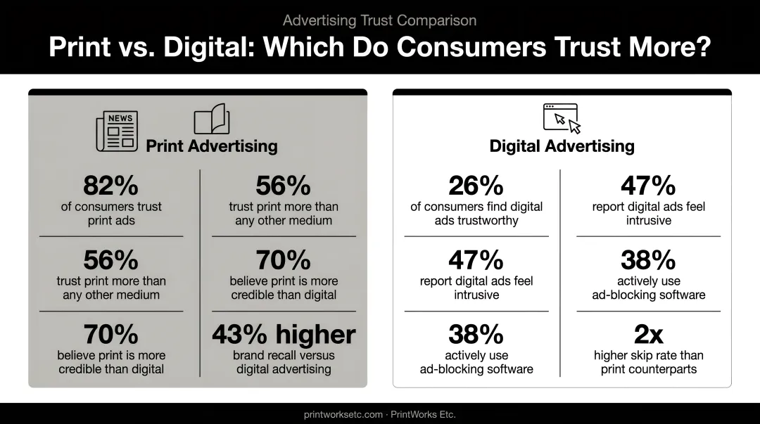 Print versus digital advertising consumer trust comparison statistics infographic