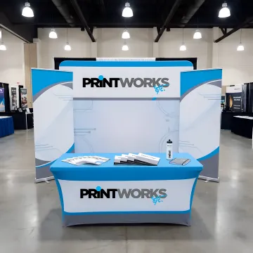Custom trade show booth display with printed graphics