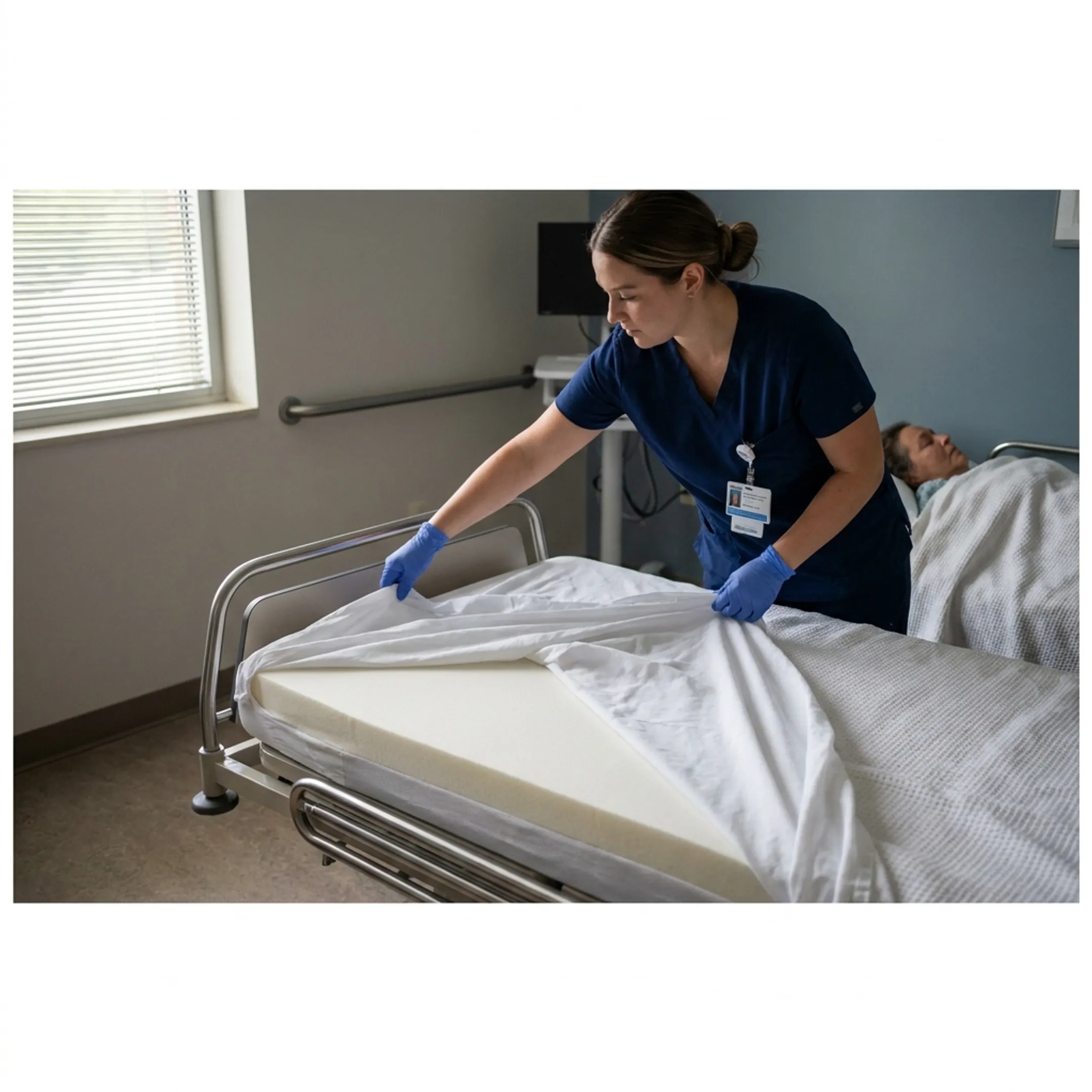 Foam overlay supporting a patient on a hospital bed