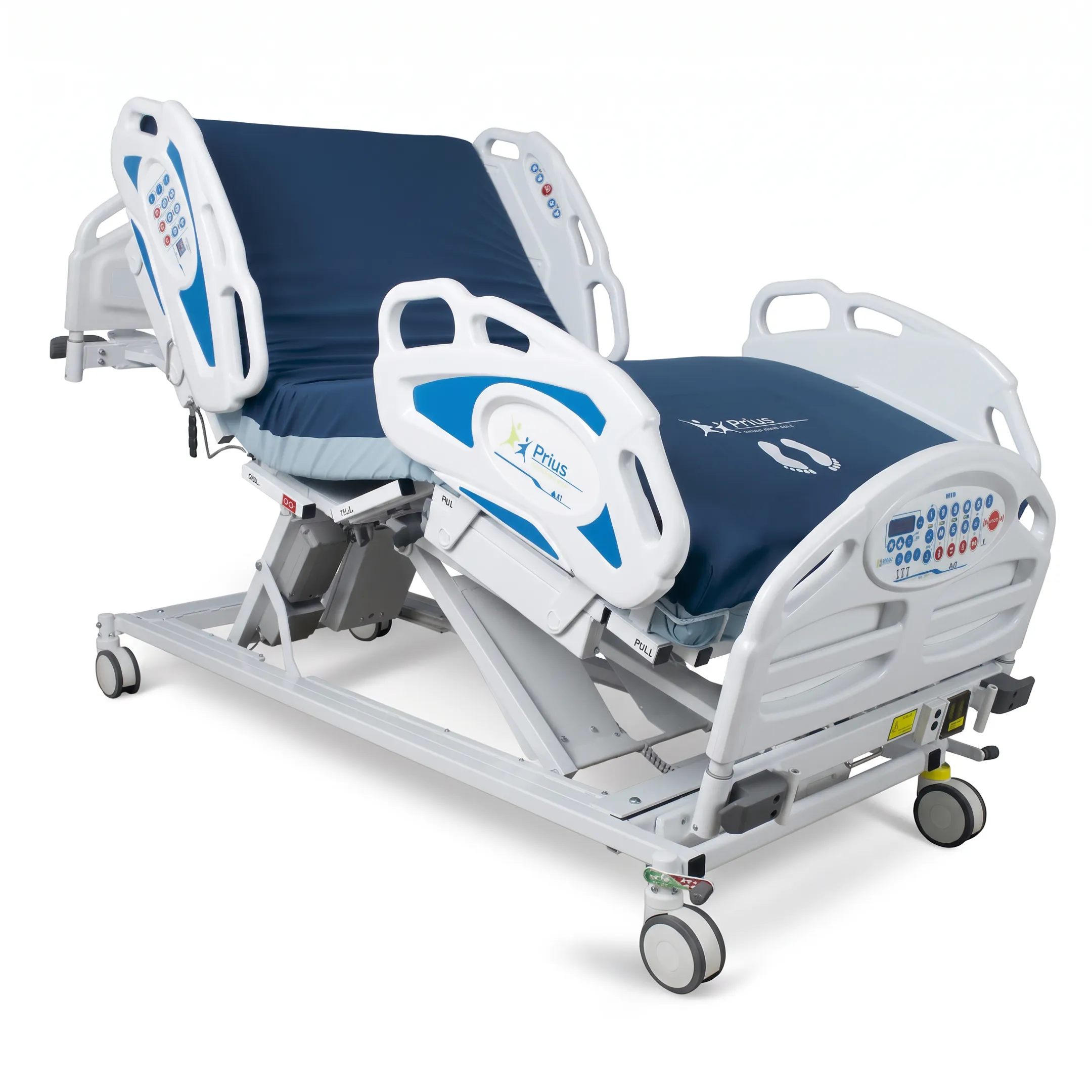 Hospital bed with therapeutic mattress in a modern patient-care room