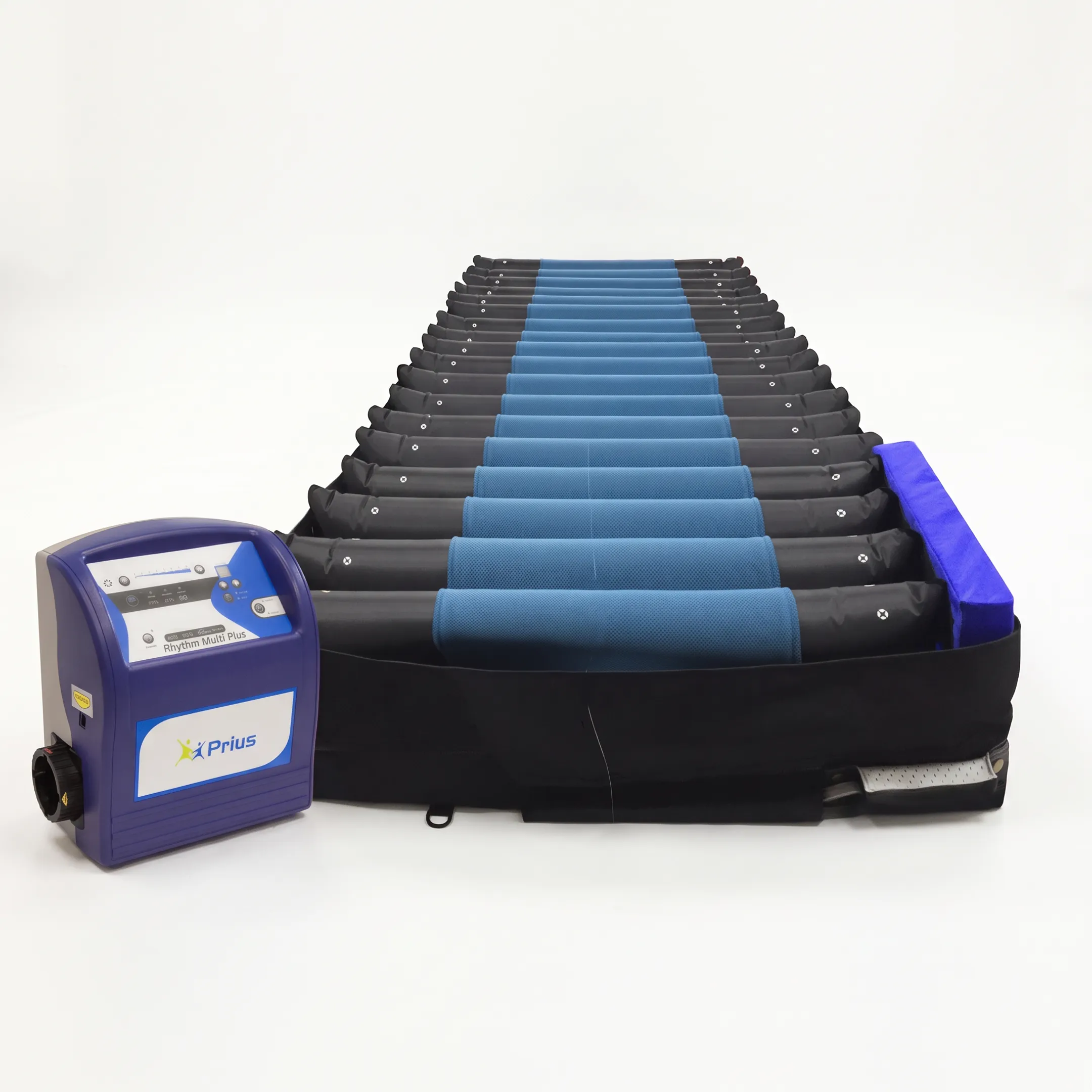 Dynamic air mattress overlay supporting a hospital bed patient