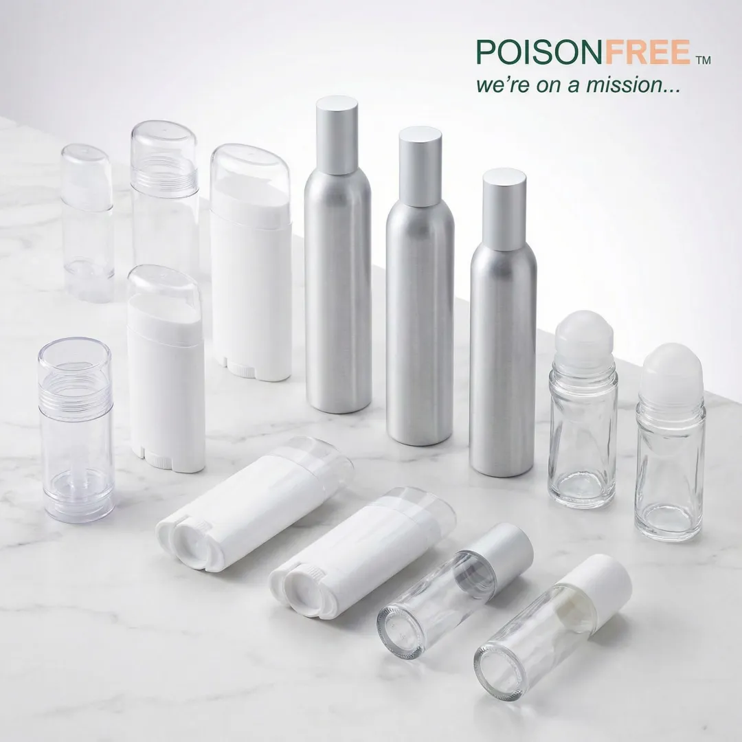 Empty deodorant containers and tubes ready for private label manufacturing