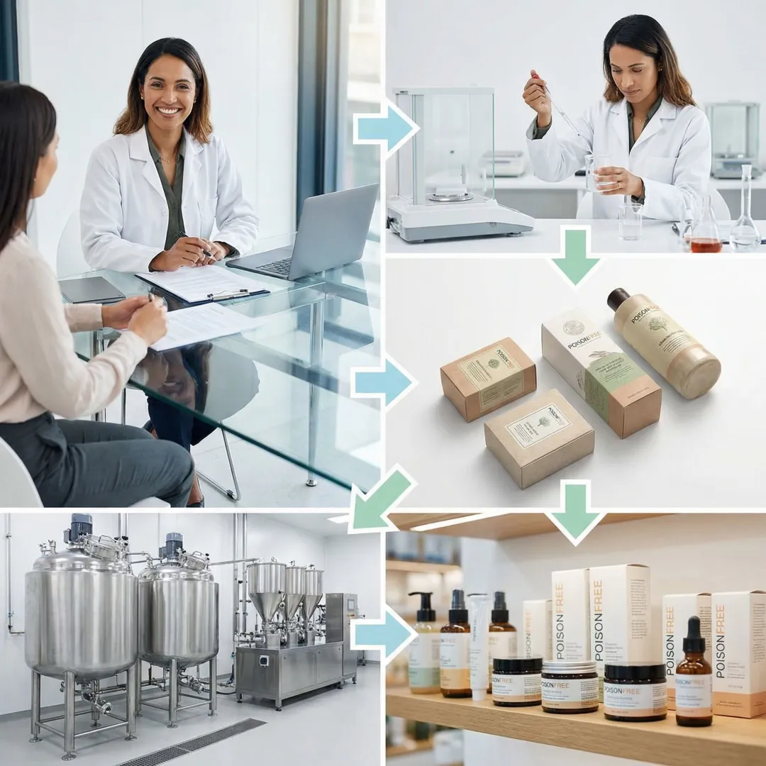 Step-by-step cosmetic product development process from consultation to manufacturing