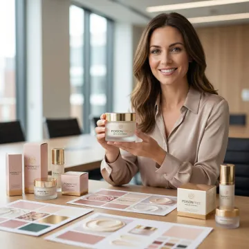 Entrepreneur reviewing personal care product samples with manufacturing partner