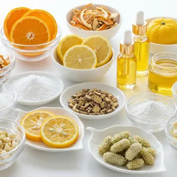 Natural skin whitening cream ingredients including botanical extracts and vitamins