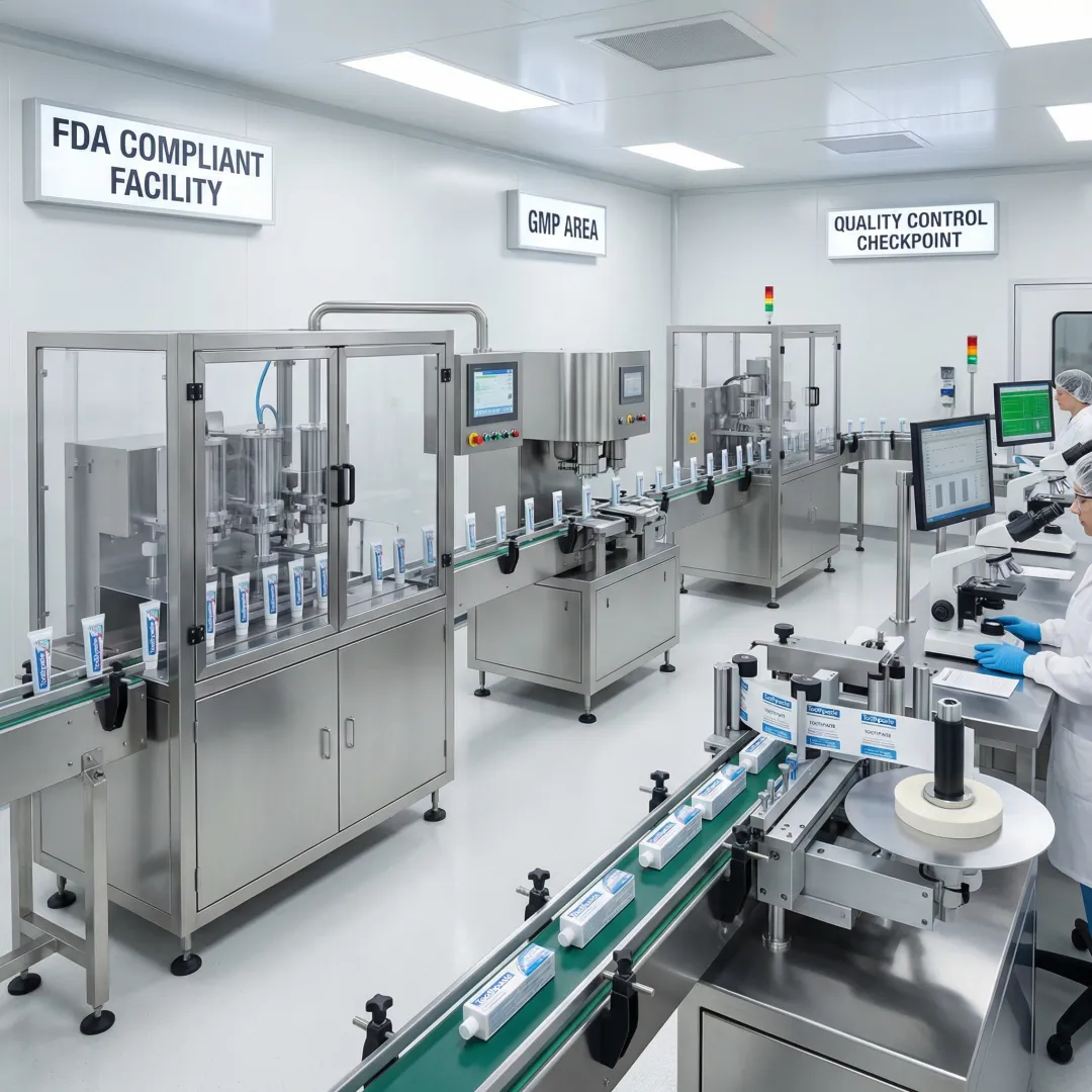 Dental care product packaging and labeling in clean room manufacturing environment