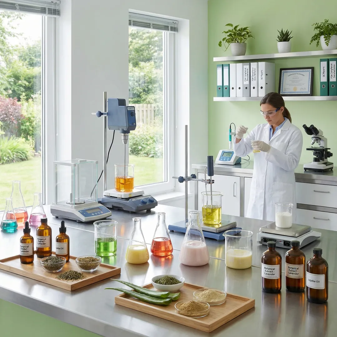 Custom formulation laboratory with natural ingredients and manufacturing equipment