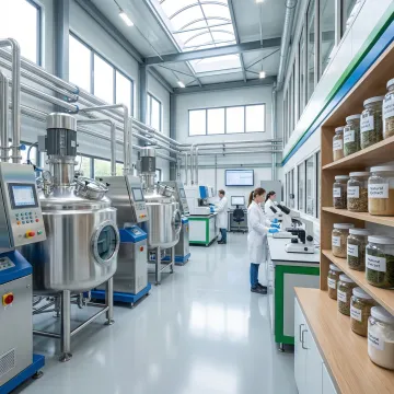 FDA compliant manufacturing facility with natural product formulation equipment