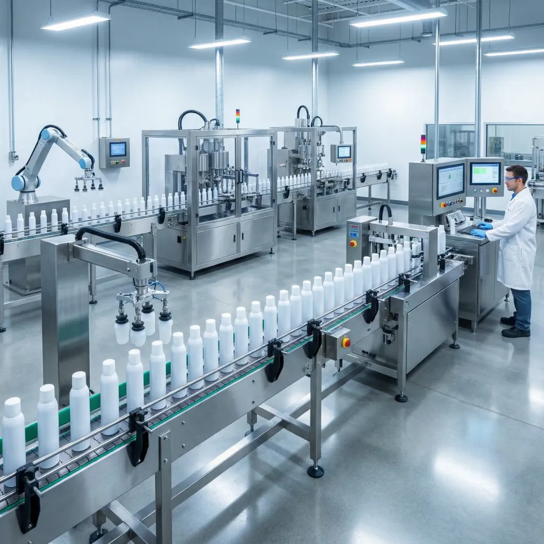 Modern deodorant spray manufacturing facility with filling equipment