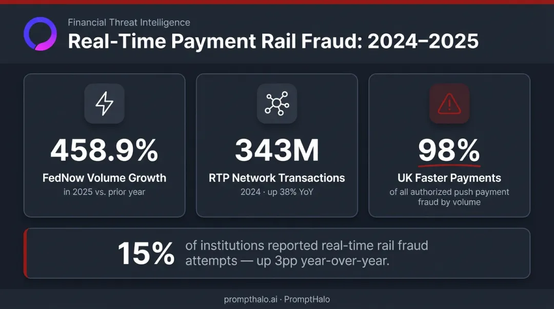 Real-time payment fraud growth statistics across FedNow RTP and Faster Payments networks