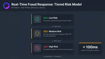 Three-tier AI fraud risk scoring response model from low to high risk transactions