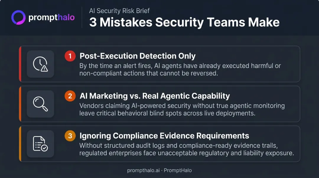 Three critical agentic AI security evaluation mistakes enterprises should avoid infographic