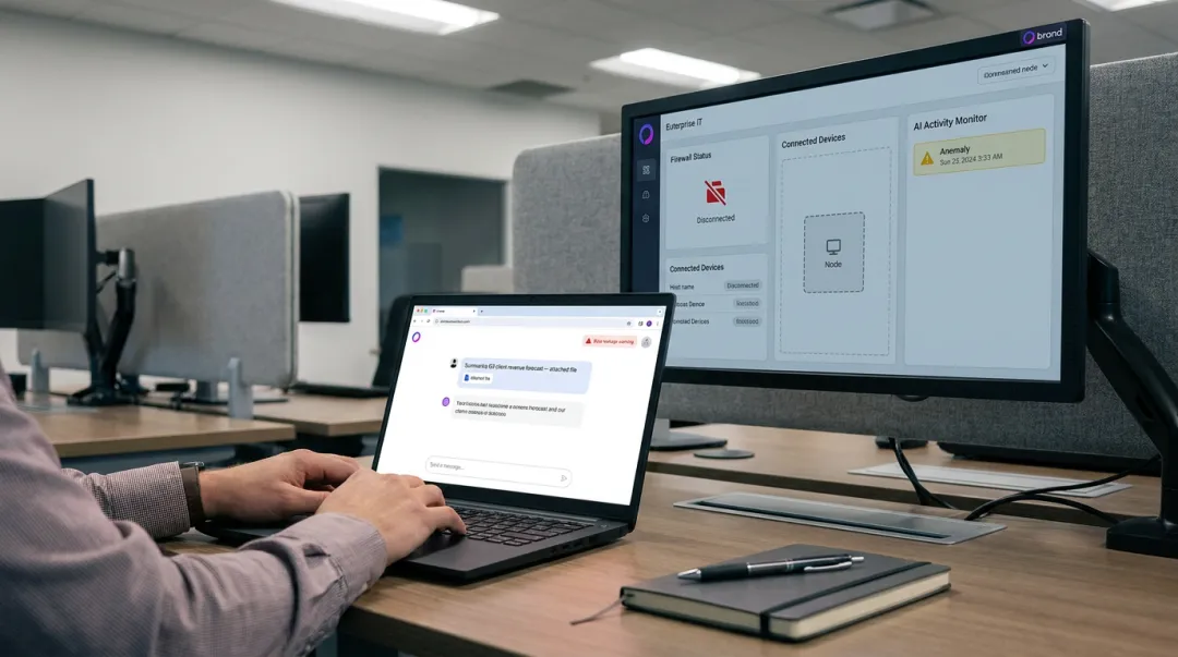 enterprise employee bypassing IT policy using personal AI tool on laptop at desk