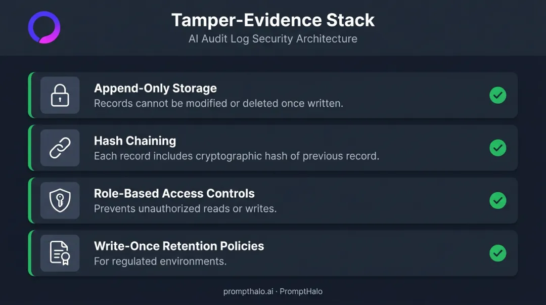 Four tamper-evident audit log storage methods for compliant AI systems