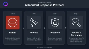 Four-step AI security incident response process isolate preserve log review re-enable workflow