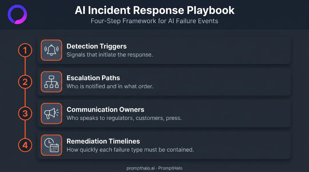 Four-step AI incident response protocol from detection triggers to remediation timelines