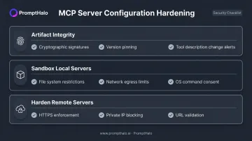 MCP server hardening checklist covering artifact integrity sandboxing and remote server controls