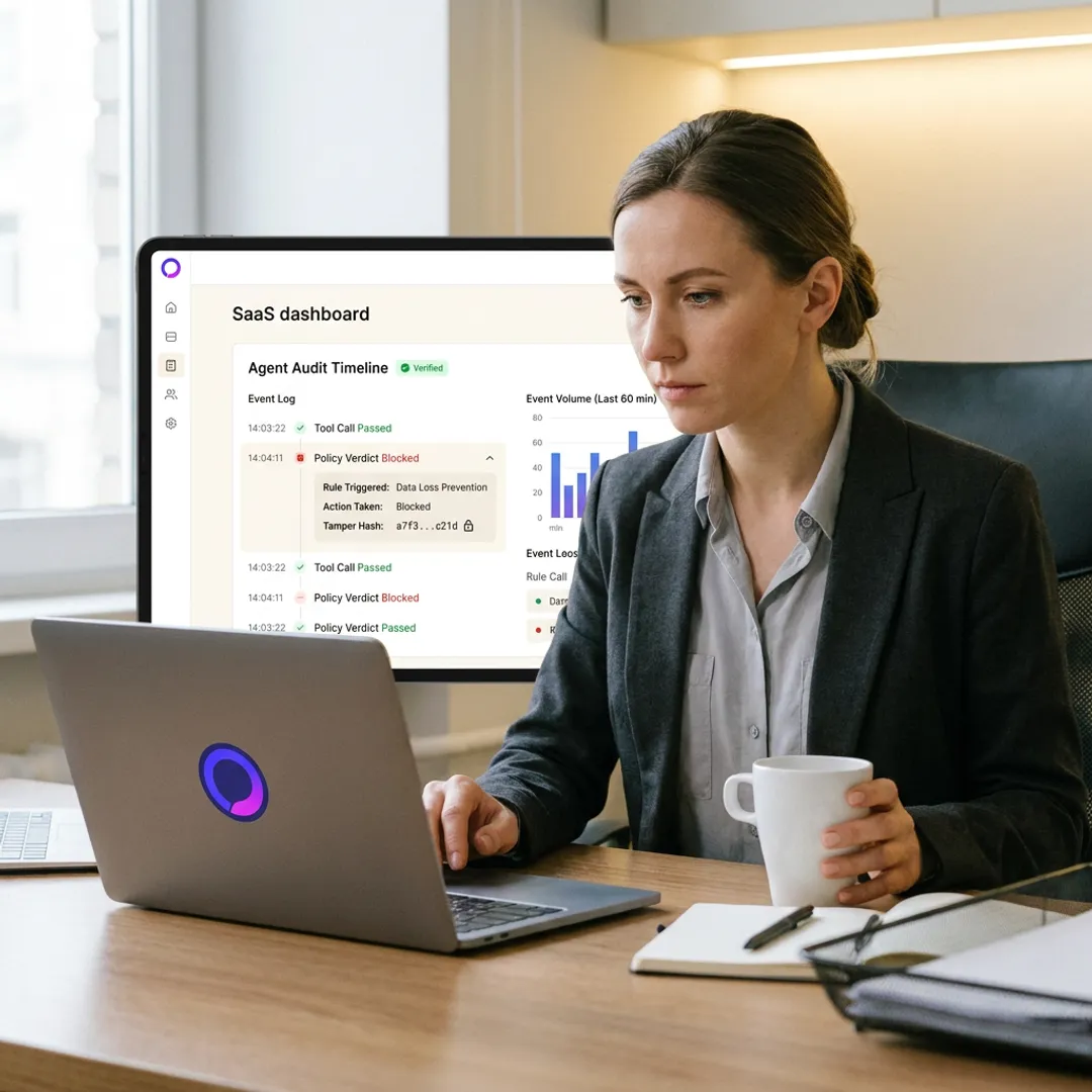 Compliance analyst reviewing AI agent audit records