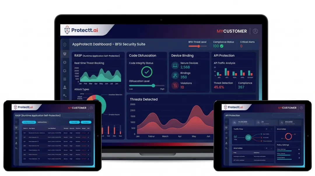AppProtectt platform dashboard showing RASP and API protection features