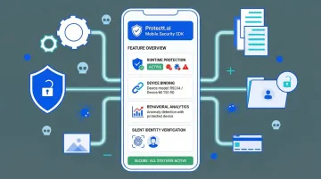 Protectt.ai mobile security SDK dashboard displaying real-time threat detection features