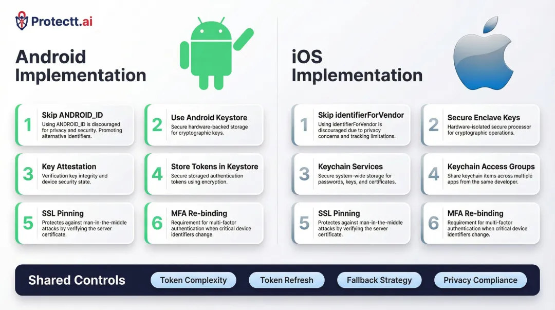 Android and iOS device binding implementation steps side-by-side platform comparison