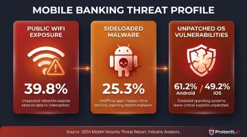 Three mobile banking device-level security risks with attack rate statistics