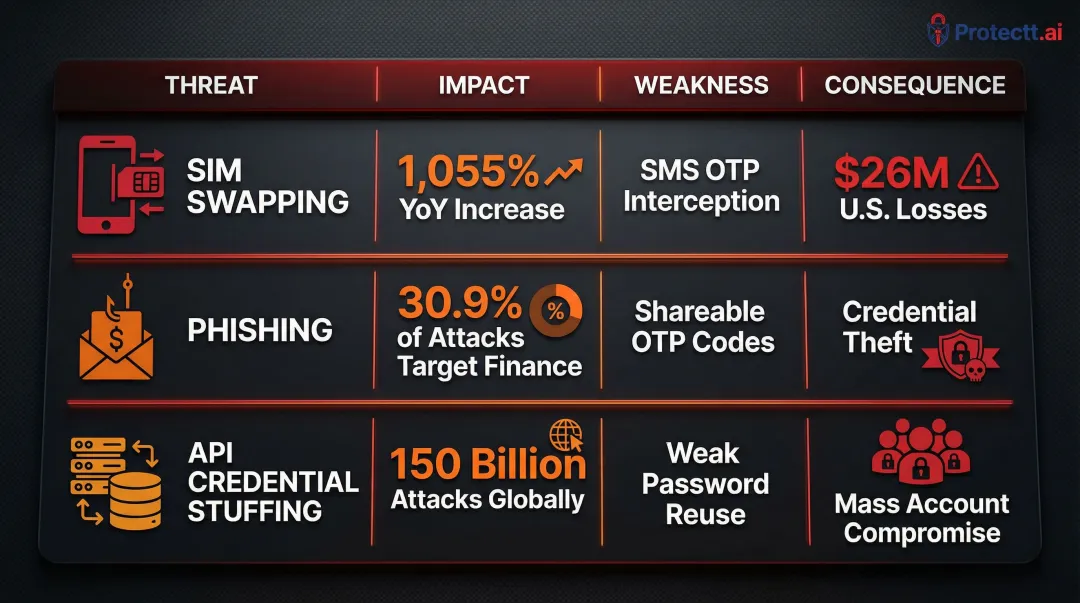 Three mobile banking threat vectors comparing attack methods impacts and business consequences