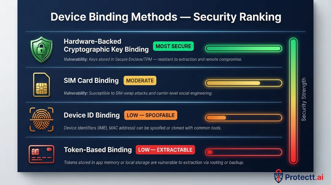Four device binding methods security comparison from hardware keys to token binding