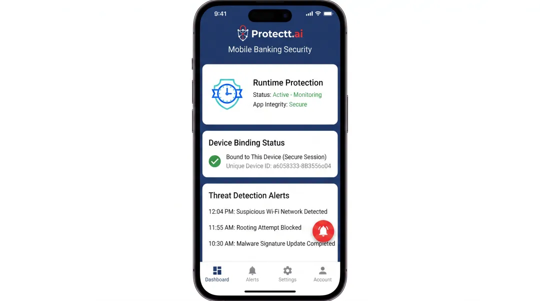 Protectt.ai mobile app security dashboard showing runtime protection controls