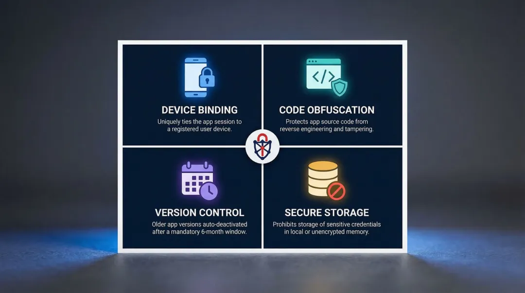RBI mobile app security mandates device binding code obfuscation version control secure storage