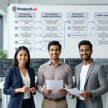 Banking security team following a step-by-step OWASP remediation process on a whiteboard