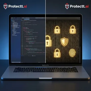iOS binary code transformation showing obfuscated versus readable source code