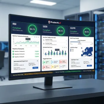 Security compliance dashboard showing RBI SEBI and GDPR status across mobile banking apps